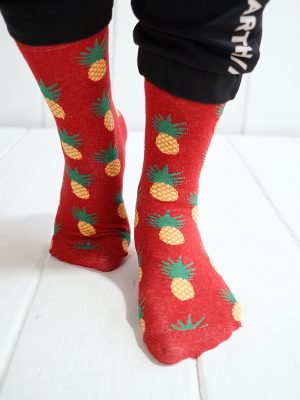 Ananas Desenli Kırmızı Çorap
