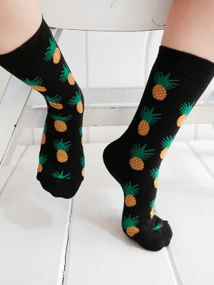 Ananas Desenli Siyah Çorap