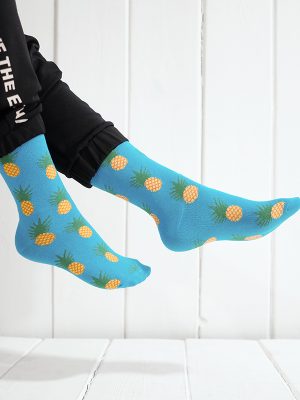 Ananas Desenli Turkuaz Çorap