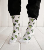 Kaktüs Desenli Beyaz Çorap