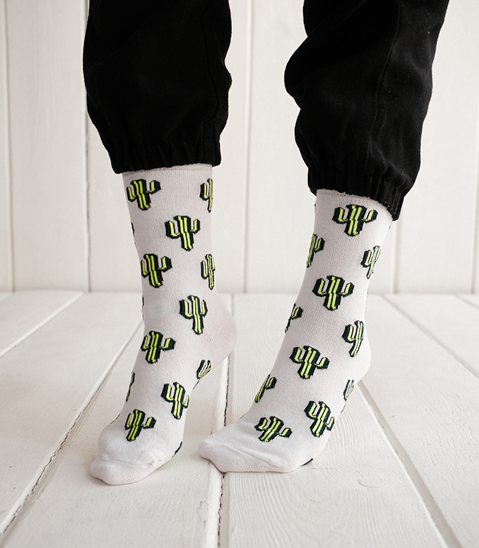 Kaktüs Desenli Beyaz Çorap Kaktüs Desenli Beyaz Çorap