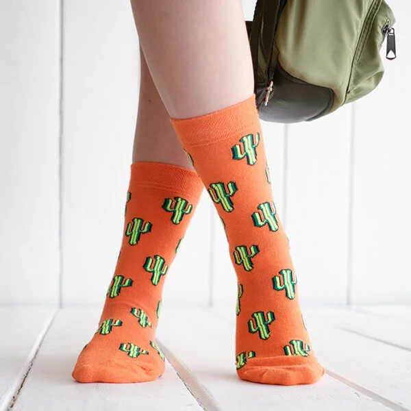 Kaktüs Desenli Turuncu Çorap