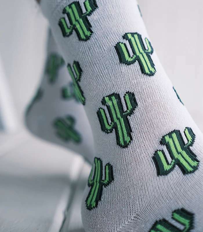 Kaktüs Desenli Beyaz Çorap - Görsel 3