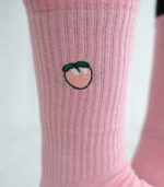 Şeftali Desenli Nakış İşlemeli Pembe Çorap 1