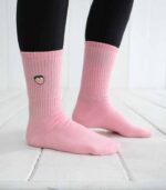 Şeftali Desenli Nakış İşlemeli Pembe Çorap