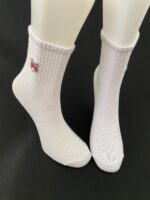 kedi desenli nakış işlemeli beyaz tenis çorap1